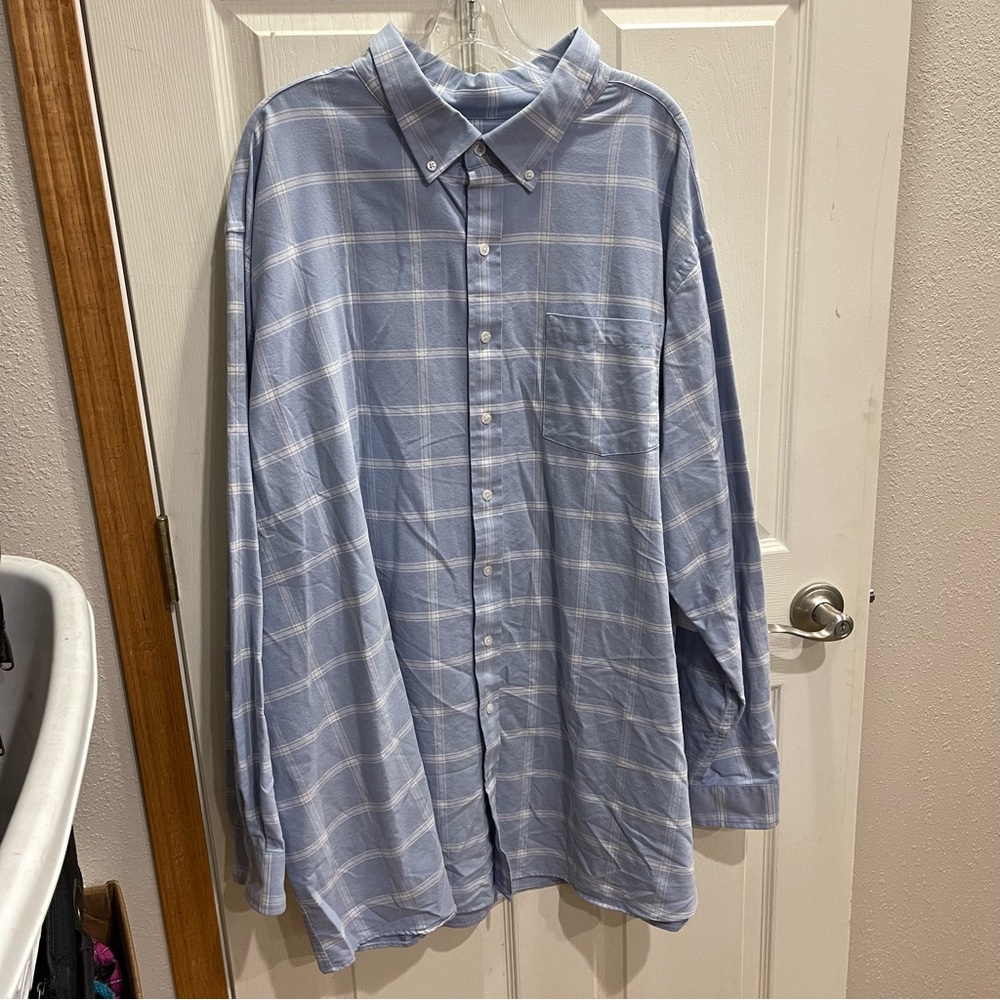 Amazon Essentials Blue Plaid Men's Dress Shirt Size 4XL Tall